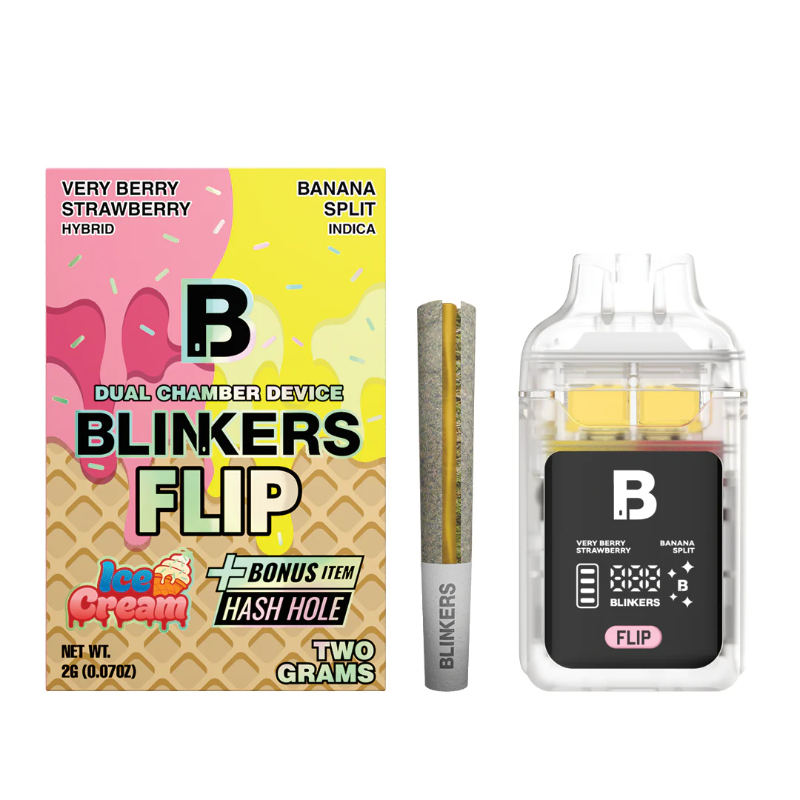 very berry strawberry banana split blinkers flip ice cream dual chamber disposable 2g