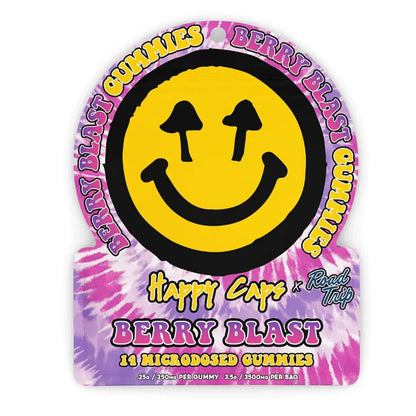 berry blast happy caps x road trip mushroom microdose gummies 14ct