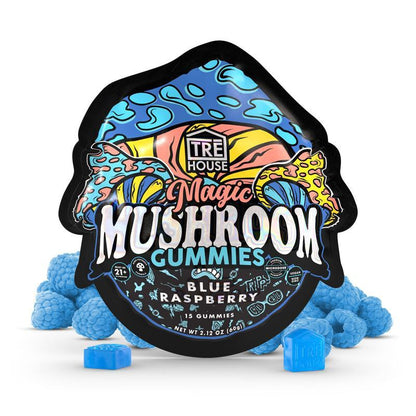 blue raspberry tre house magic mushroom gummies