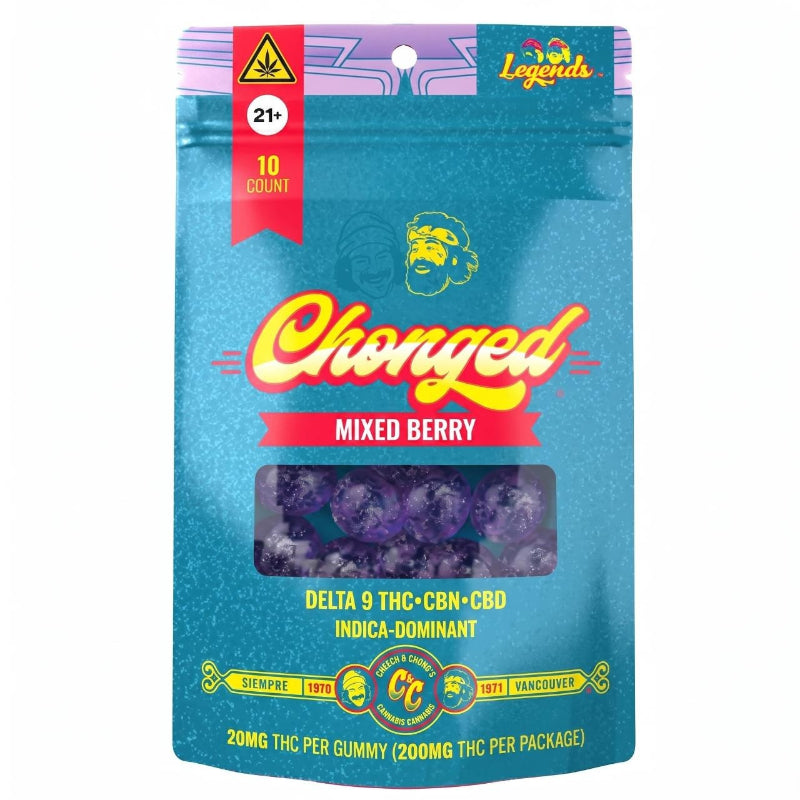 chonged mixed berry indica cheech & chong legends line gummies 200mg