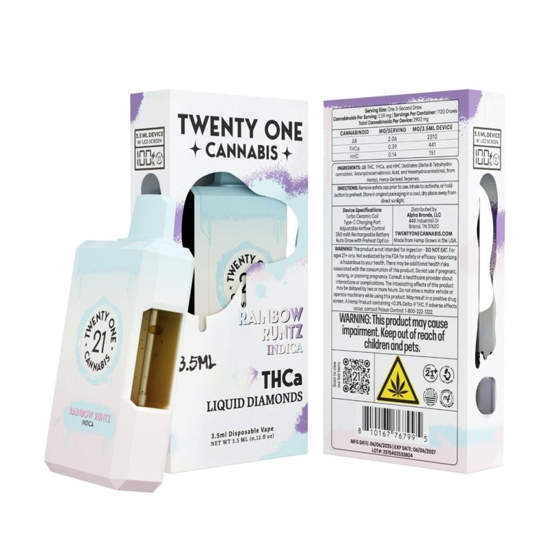 rainbow runtz twenty one thca cannabis disposable