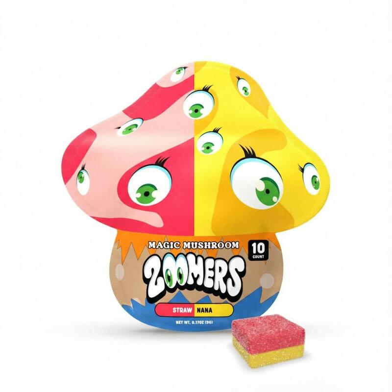 straw nana zoomers duo magic mushroom gummies